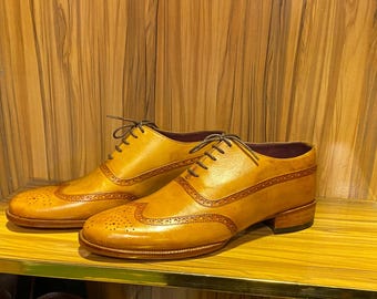 Personalized handmade Original leather Oxford Lace Up brogue shoes, Leather sole shoes, office, weeding party dress leather designer shoes