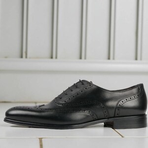 Men's Black Oxford Wingtip Brogue Shoes Handmade Leather Wedding Business Formal Dress Footwear image 3