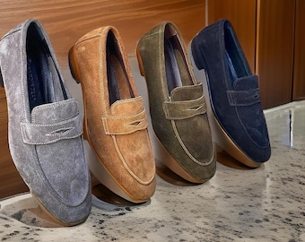 Handgemaakte suède loafers Italiaanse leren zool schoenen Aangepast