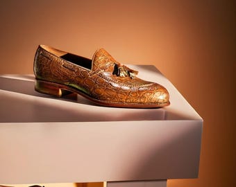 Herren Anpassen handgefertigte geprägte Leder Quaste Loafers Schuhe, Ledersohle Schuhe für Büro, Unkraut Party