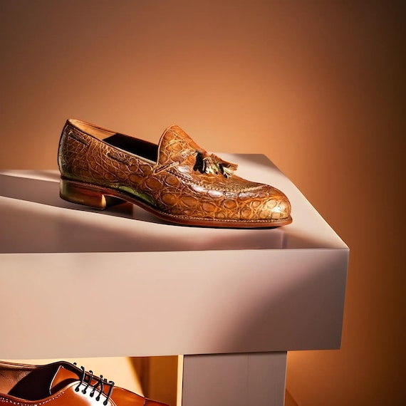 Men's Customize handmade Embossed leather Tasseled Loafers shoes, Leather sole shoes for office, weeding party