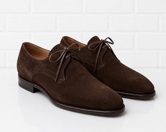 Dark Brown Suede Derby Shoes Men Genuine Leather Formal Wedding Dress Footwear