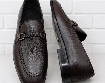 Brown Horse bit Loafers Men Handmade Leather Slip Formal Wedding Office Luxury Footwear