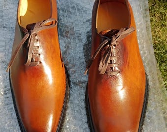 Italian Handmade Original Leather Oxford Lace Up designer Square toe shoes, GYW Leather sole shoes, office, weeding party dress shoes