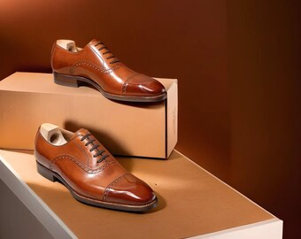 Custom handgemaakte puur leren Oxford veterschoenen voor heren, schoenen met leren zool voor op kantoor, wiedenfeestje