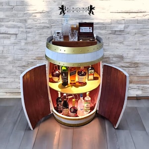 Authentic Whiskey Aged Barrel Cabinet w/ LED lights | Available Half/Full Cabinet Handcrafted from Real Whiskey Barrel