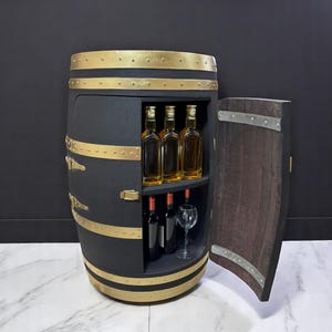 Authentic Whiskey Aged Barrel Cabinet w/ LED lights | Available Half/Full Cabinet Handcrafted from Real Whiskey Barrel