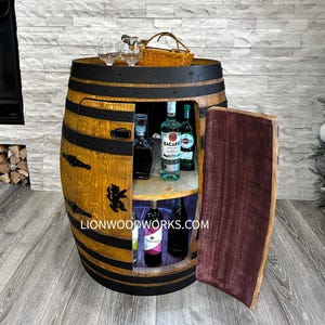 Authentic Whiskey Aged Barrel Cabinet w/ LED lights | Available Half/Full Cabinet Handcrafted from Real Whiskey Barrel