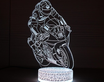 Valentino Rossi Biker Track Motorcycle Rossi Custom Light 3D Night Lamp 3D Night Light Children Light 3D Illusion LED Lamp Gift for him