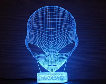 Alien Head 3D Night Lamp 3D Night Light Children Light 3D Illusion LED Lamp Alien Decor Gift for him Gift Idea Kids Birthday Zone 51