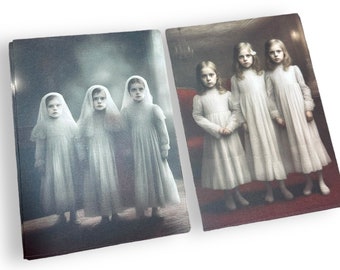 TRIPLETS Victorian ghost portrait set of 2 vintage style art  5x7 digital print