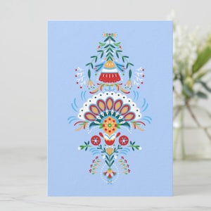 Puderblauer Maipfahl. Folk Art inspirierter 5x7" Druck Original skandinavisches inspiriertes Kunstwerk von Sarah de Azevedo