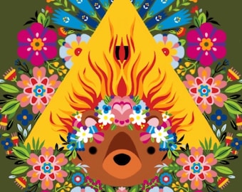 MIDSOMMAR burning bear scandi folk art original 5x7 digital print