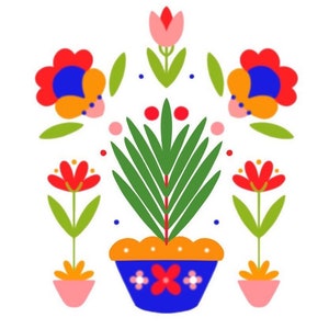 Potted plants STICKERS! cute folk art flowers 3” dishwasher/outdoor safe