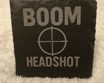 Gamer Slate Coasters – Personalisation | “I Love Pwning Noobs” , “Boom Headshot and More”