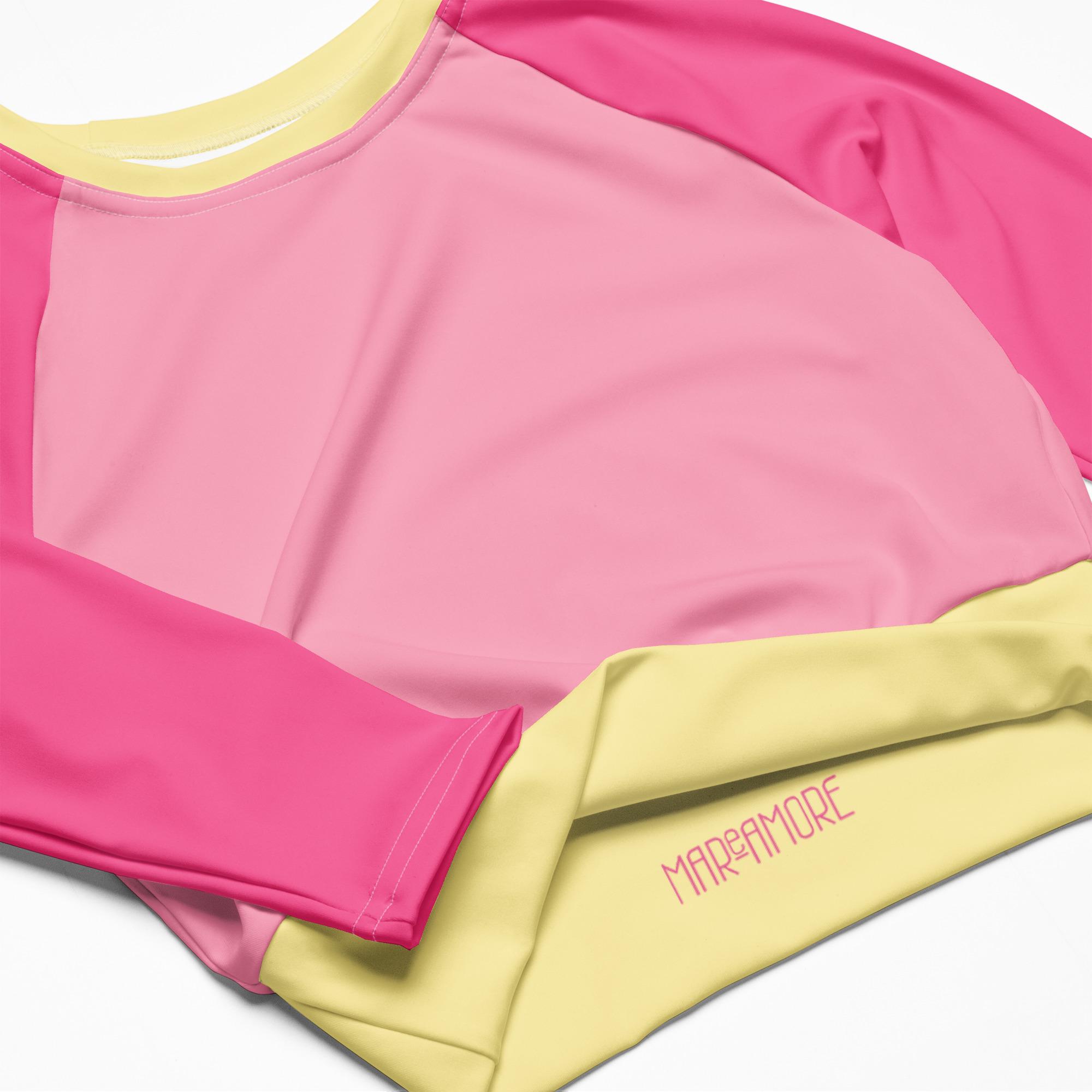 Fuchsia Pink Colorblock Crop Top | Long Sleeve Activewear, Surfwear - Etsy