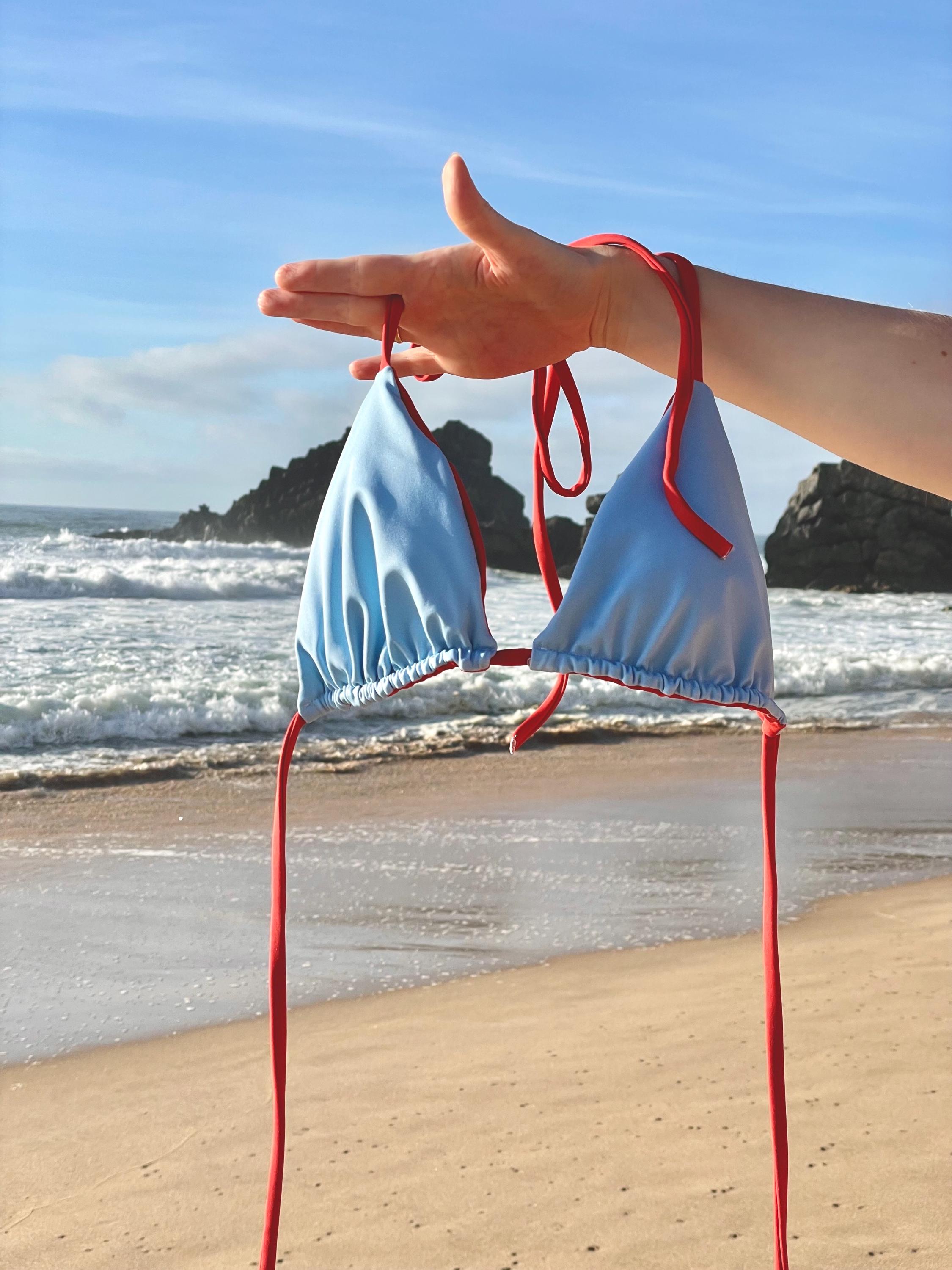Light Blue String Bikini Set With Red Spaghetti Straps - Etsy