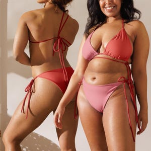 Blush Red String Bikini Set with Red Spaghetti Straps | Colorblock Design