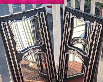 Conjunto de espejo de pared vintage Shabby Chic en negro mate y hoja de plata