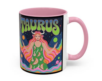 Taurus Horoscope Mug Groovy 1960s style Neon Colors Zodiac Gift for Astrology Lovers Vibrant Mugs For Tea Coffee 11oz