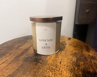 Latte Coffee Soy Candle: Hand-Poured, Wax Heart, 8 oz