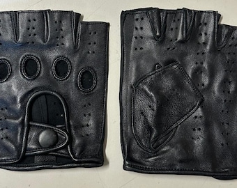 Men Half Finger Leather Driving Gloves With Knuckle Holes