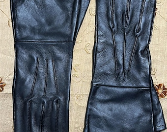 Genuine Leather Long Cuff Gloves, Medieval Gauntlet Gloves For Men (BLACK)
