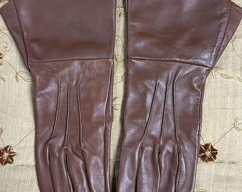 Genuine Leather Long Cuff Gloves, Medieval Gauntlet Gloves For Men (BROWN)