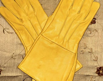 Genuine Leather Long Cuff Gloves, Medieval Gauntlet Gloves For Men (YELLOW)