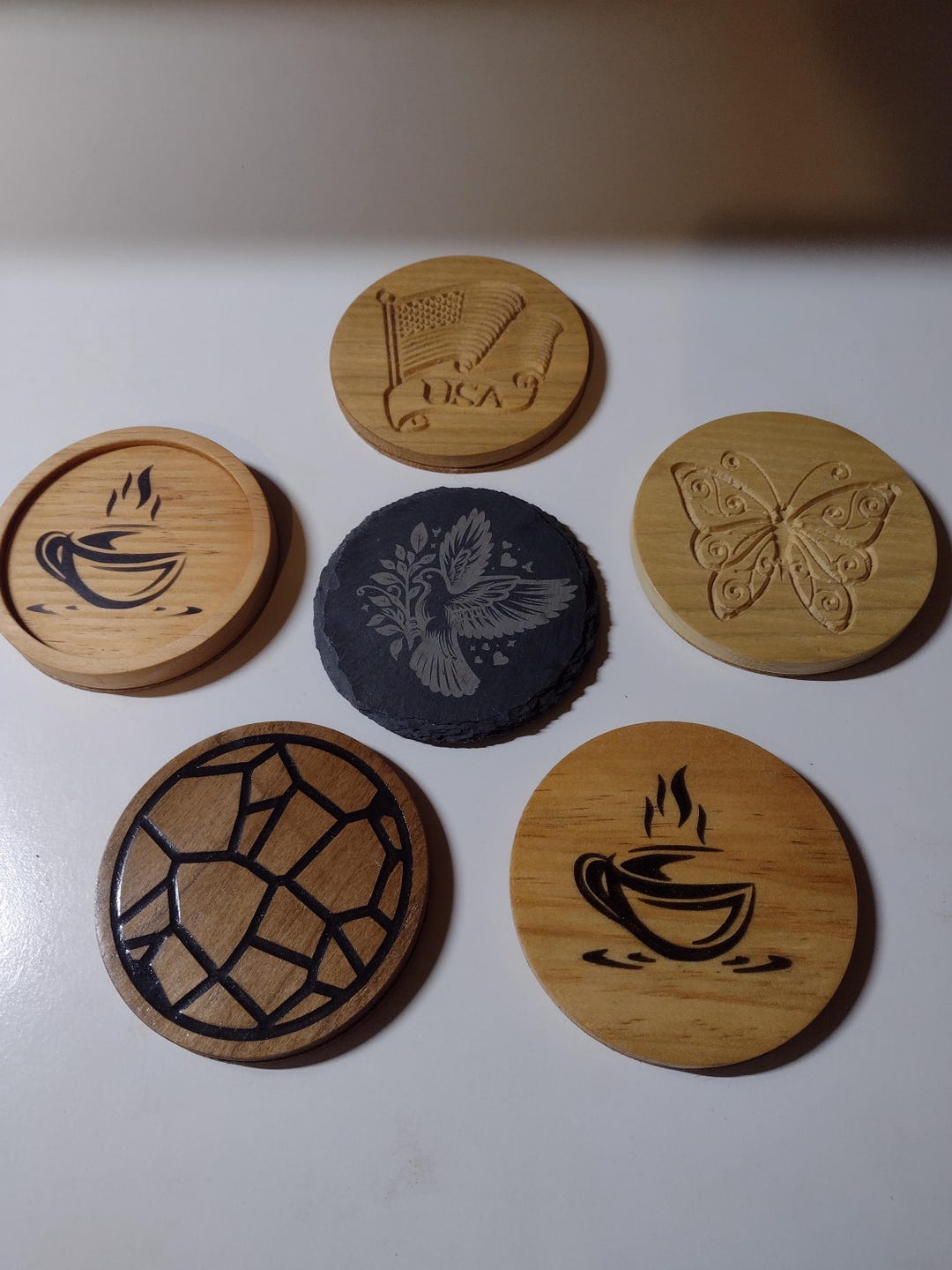 Hand Crafted Wood and Slate Drink Coasters - Several Designs - Set of 4 ...
