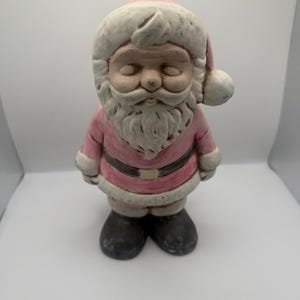 Vintage Pink Santa Figurine – Chalkware Style, 8.5” Holiday Decor