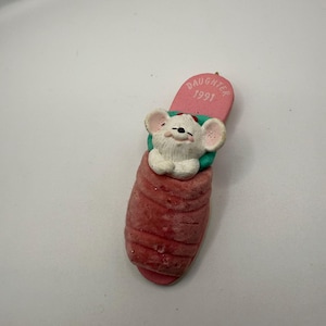 1991 Hallmark Daughter Mouse Ornament – Vintage Keepsake in Pink Slipper