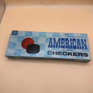 Vintage Hal-Gar American Interlocking Plastic Checkers Set – Red & Black – Patriotic Eagle Design – Mid-Century Game Pieces