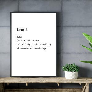 Trust Definition Wall Art - Black and White Printable Quote - Minimalist Dictionary Style Digital Download