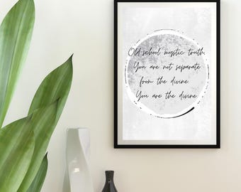 Arte mural "Eres lo Divino" - Recordatorio espiritual imprimible - Descarga monocromática mística