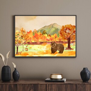 Bashful Bear Fall Watercolor Painting