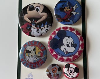 Curated Button Pin Pack -Mickey Mouse (6 Pack) | 90s Disney Nostalgia Pins | Scorcerer Mickey Vintage | Gift for Disney Lover