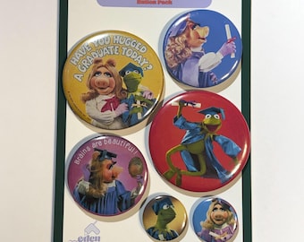 Curated Button Pin Pack - Muppets Graduation (6 Pack) | Vintage Disneyland pins — Disney Grad Night