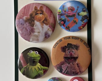 Muppets Button Set | Kermit, Miss Piggy, Gonzo Retro Pins