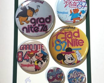 Vintage Disneyland Grad Night Button Pack – Pooh, Mickey 70s/80s Designs