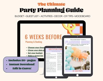 Birthday Party Planning Guide | Editable Canva Party Planner | Budget, Timeline, Moodboard & Decor Tools