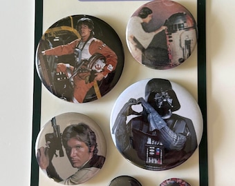 Curated Button Pin Pack - Season of the Force (6 Pack) | Classic 1977 Movie Pins | Luke, Leia, Darth Vader & More | May the 4th