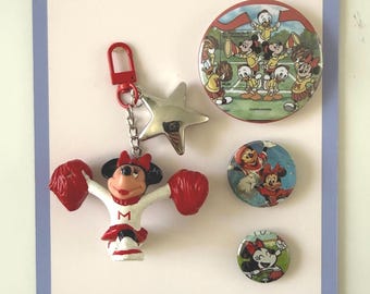 Cheerleader Minnie Mouse Curated Bag Accessory Set! Bag charm + 3 buttons