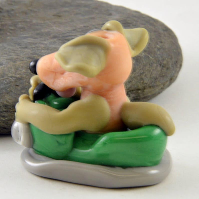 Izzybeads SRA DOG in a Dodgem Car Focal Bead Lampwork Glass Sculpture Collectible