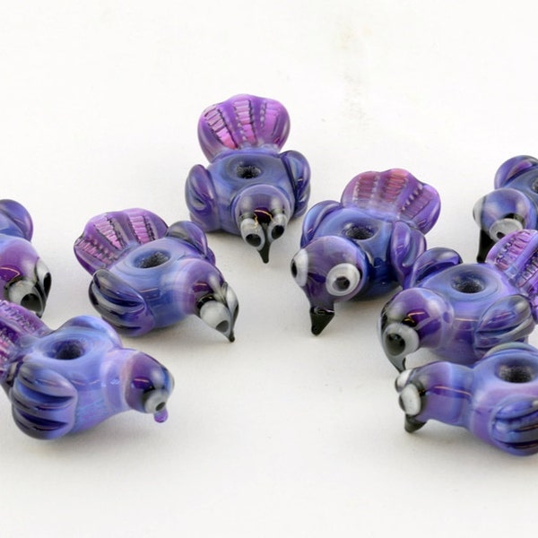 Lampwork Glass Purple Birds for Jewelry - Made To Order - Whimsy Beads - Birds - Izzybeads SRA
