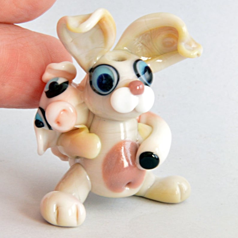 Lampwork Glass Focal Bead Glass Sculpture Collectible Izzybeads SRA Piggy Back HARE and Pig Focal Bead Pendant