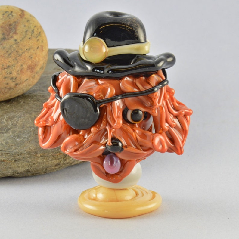 Izzybeads SRA Lampwork Glass Bead Focal Bead Glass Sculpture Collectible WANTED Patch the Outlaw Focal Bead