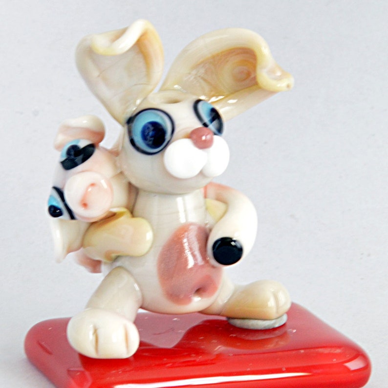Lampwork Glass Focal Bead Glass Sculpture Collectible Izzybeads SRA Piggy Back HARE and Pig Focal Bead Pendant