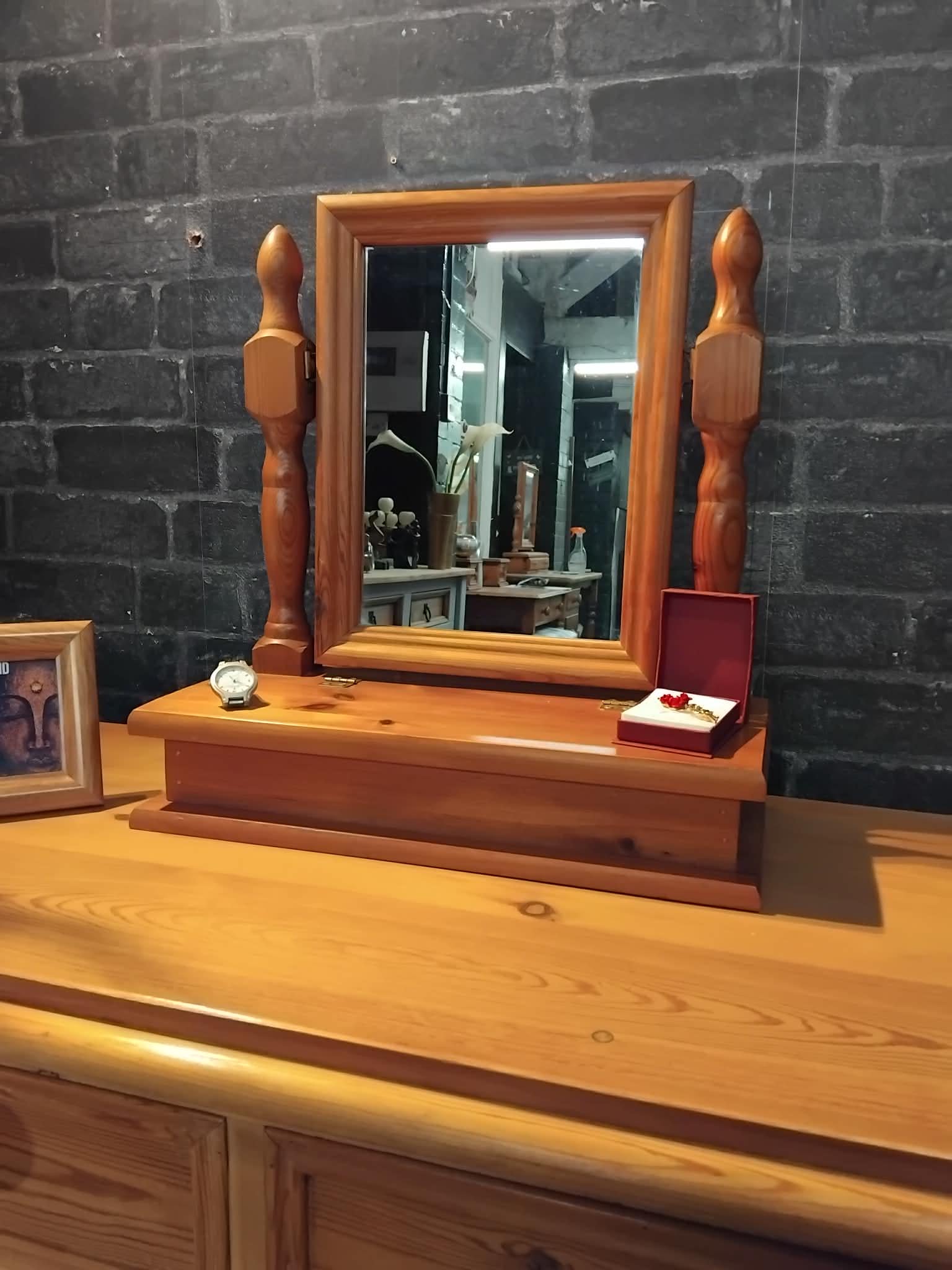 Table De Coiffeuse / Présentoir à Bijoux Ancien Français Avec Petits Miroirs Et Feuilles - Décoration Vintage