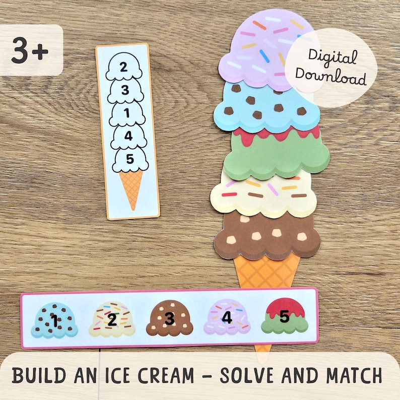 Printable Build an Ice Cream Pattern Matching Task Box, Preschool ...